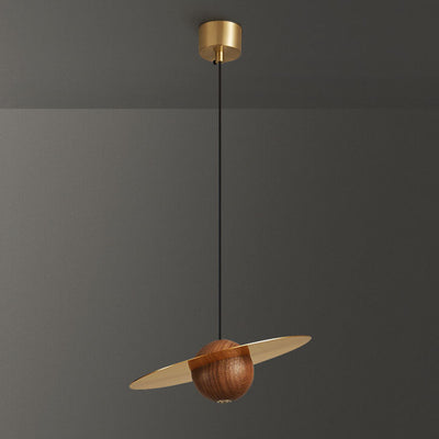 Modern Minimalist Walnut Copper Planet LED Pendant Light