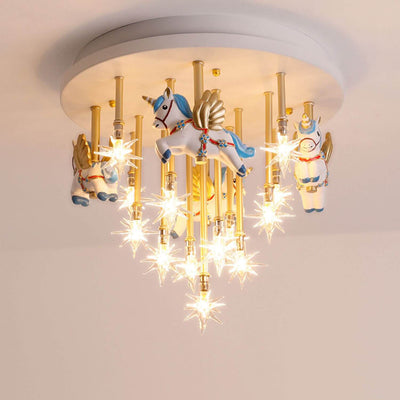 Modern Children's Pegasus Hardware Resin Glass 13-Light Flush Mount Ceiling Light