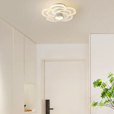 Modern Minimalist Round Rose Flower Iron Acrylic LED Flush Mount Ceiling Light For Living Room