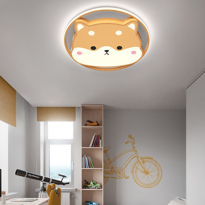 Luz de techo LED montada al ras acrílica para niños con diseño contemporáneo y creativo de Shiba Inu para dormitorio 