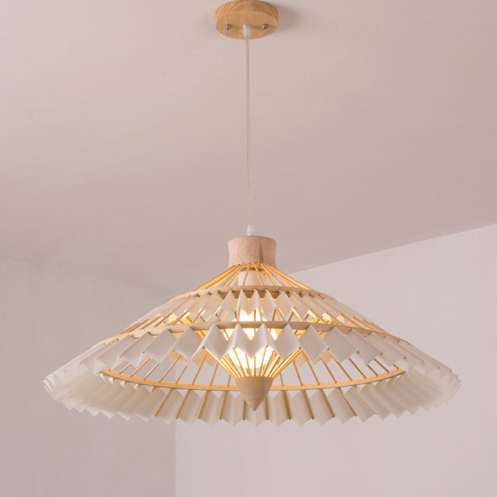 Traditional Chinese Bamboo Weaving Umbrella Shape 1-Light Pendant Light For Dining Room