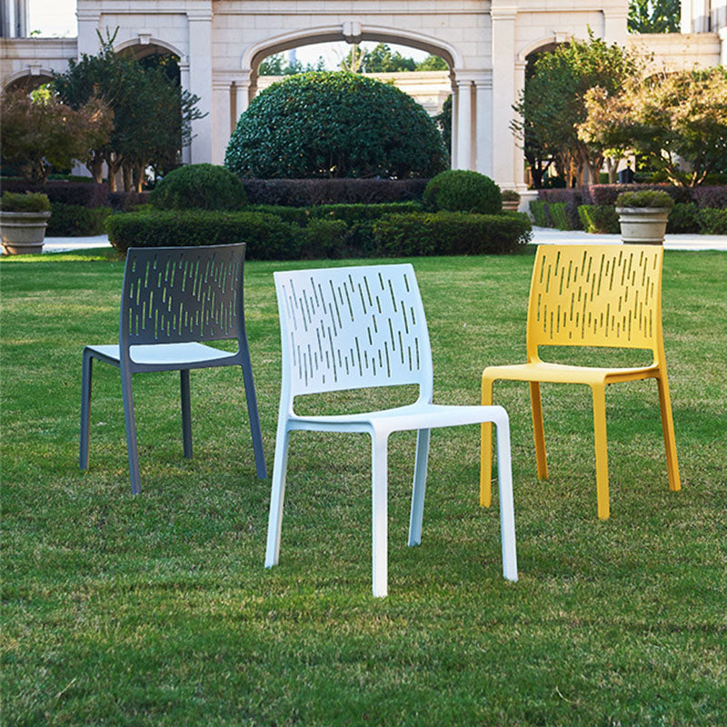 Silla Cuadrada de Plástico Minimalista Moderna con Cuatro Patas y Respaldo para Patio Exterior 