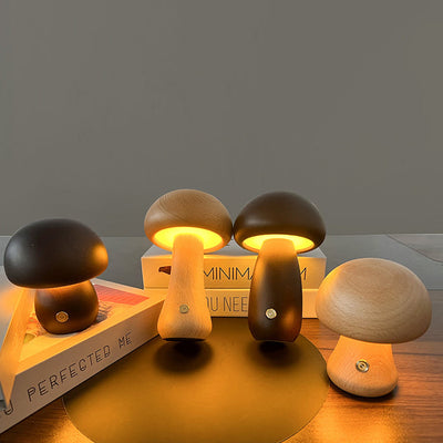 مصباح طاولة LED خشبي على شكل فطر USB إبداعي معاصر لغرفة النوم 