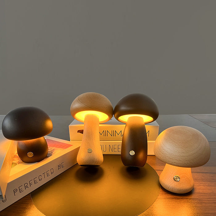 مصباح طاولة LED خشبي على شكل فطر USB إبداعي معاصر لغرفة النوم 