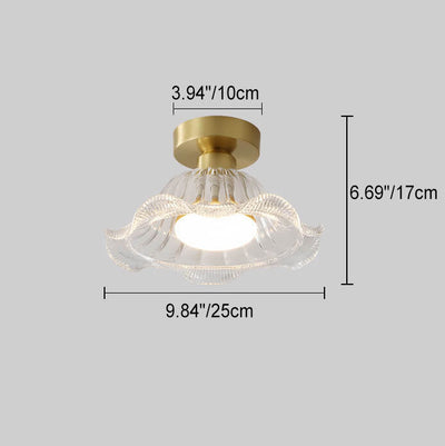 Modern Luxury Floral Full Copper Glass 1-Light Semi-Flush Mount Ceiling Light