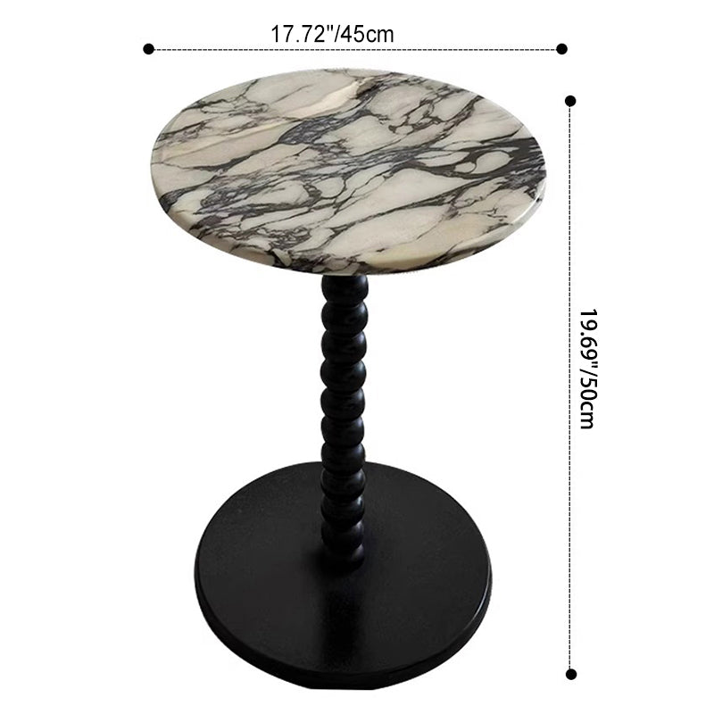 Table basse moderne minimaliste en bois de marbre avec base en corde de perles ronde pour salon 