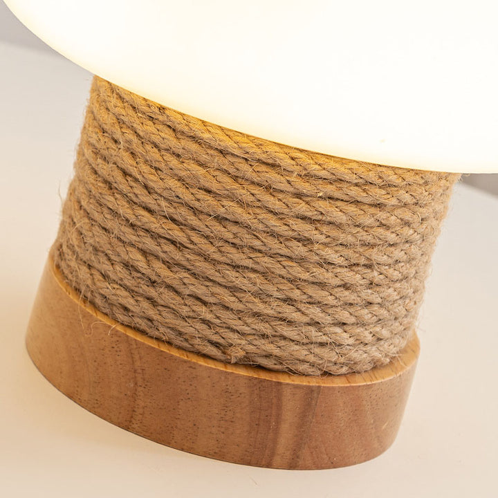 Lampe de table 1 lumière en verre avec pied en forme de cylindre minimaliste moderne et abat-jour en forme de champignon en chêne et ficelle pour chambre à coucher 