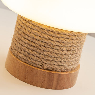 Lámpara de mesa de 1 luz de vidrio con forma de cilindro minimalista moderno de roble y cuerda para dormitorio 