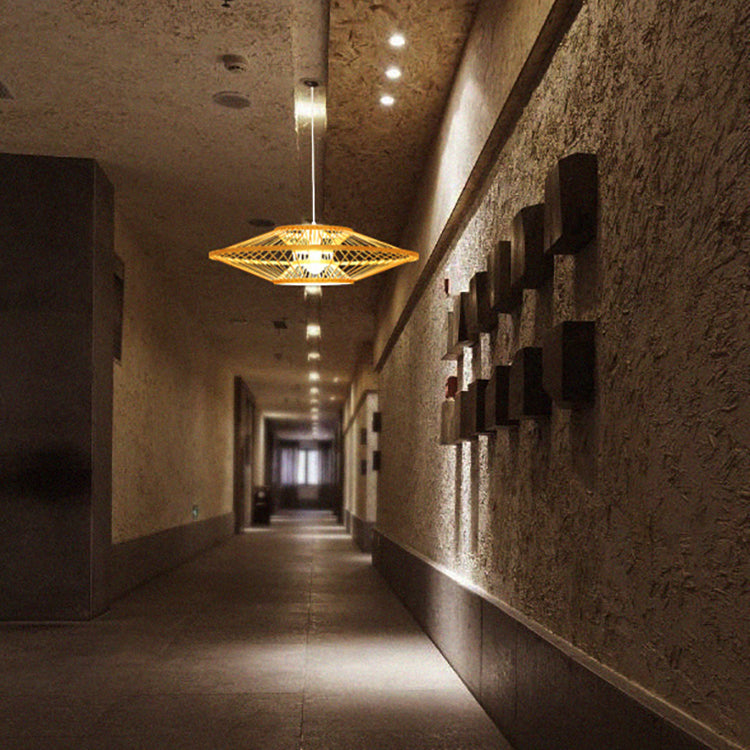 Traditionelle chinesische Zen-Pendelleuchte aus Bambusgeflecht mit 1 Licht für Esszimmer 