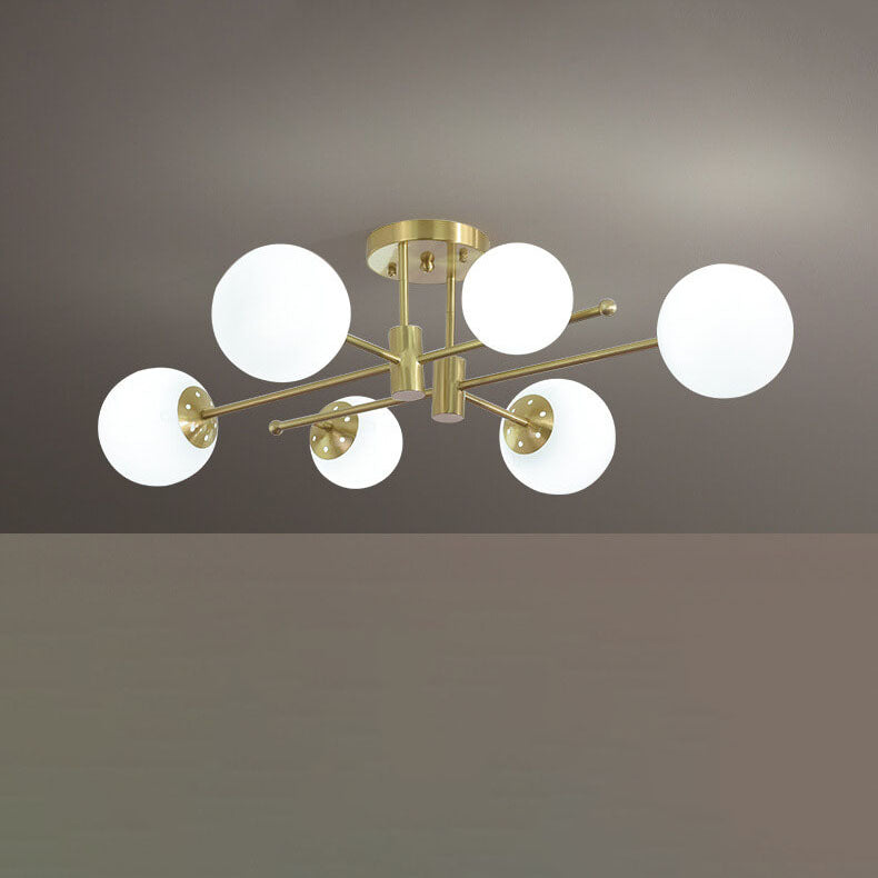Nordic Light Luxury Glass Magic Bean Brass Line 6/8 Light Semi-Flush Mount Ceiling Light