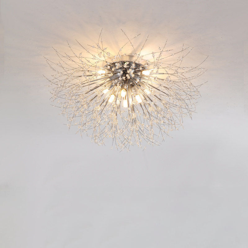 Modern Art Deco Crystal Beads Dandelion Aluminum Strip Shape 4/5/6/8-Light Semi-Flush Mount Ceiling Light For Living Room