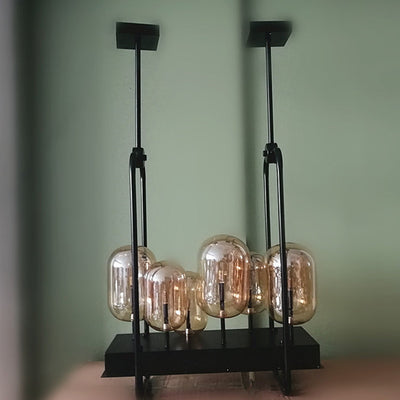 Zeitgenössischer kreativer rechteckiger Kugel-Eisen-Hardware-Glas-6-Licht-LED-Insel-Licht-Kronleuchter für Wohnzimmer 