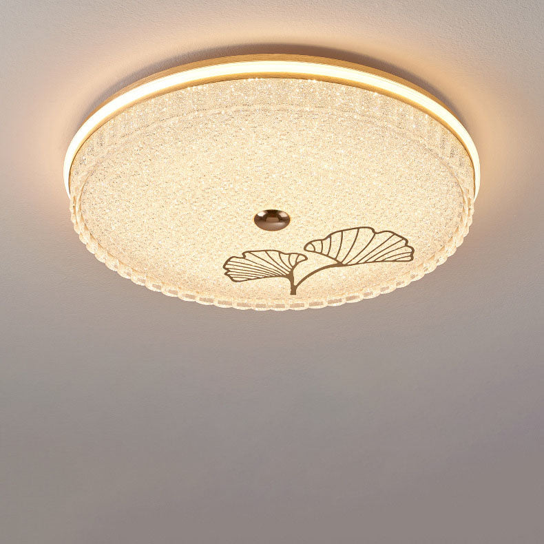 Plafonnier LED en cristal de sable en aluminium métal rond moderne de luxe pour chambre 