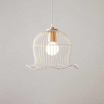Contemporary Scandinavian Birdcage Wavy Edge Iron 1-Light Pendant Light For Dining Room