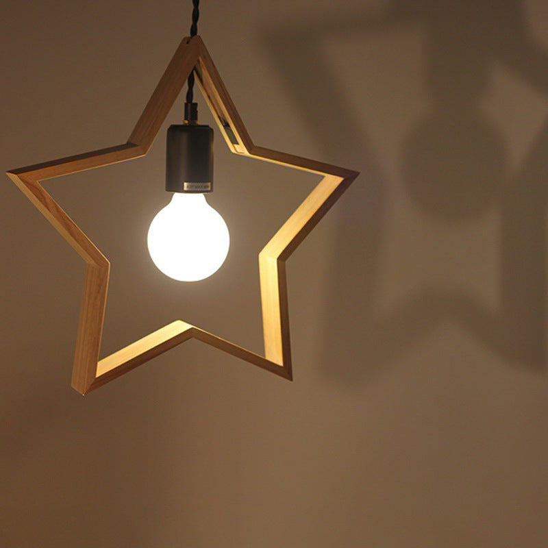 Zeitgenössische kreative Massivholz Pentagramm Stern 1-Licht Pendelleuchte für Wohnzimmer 