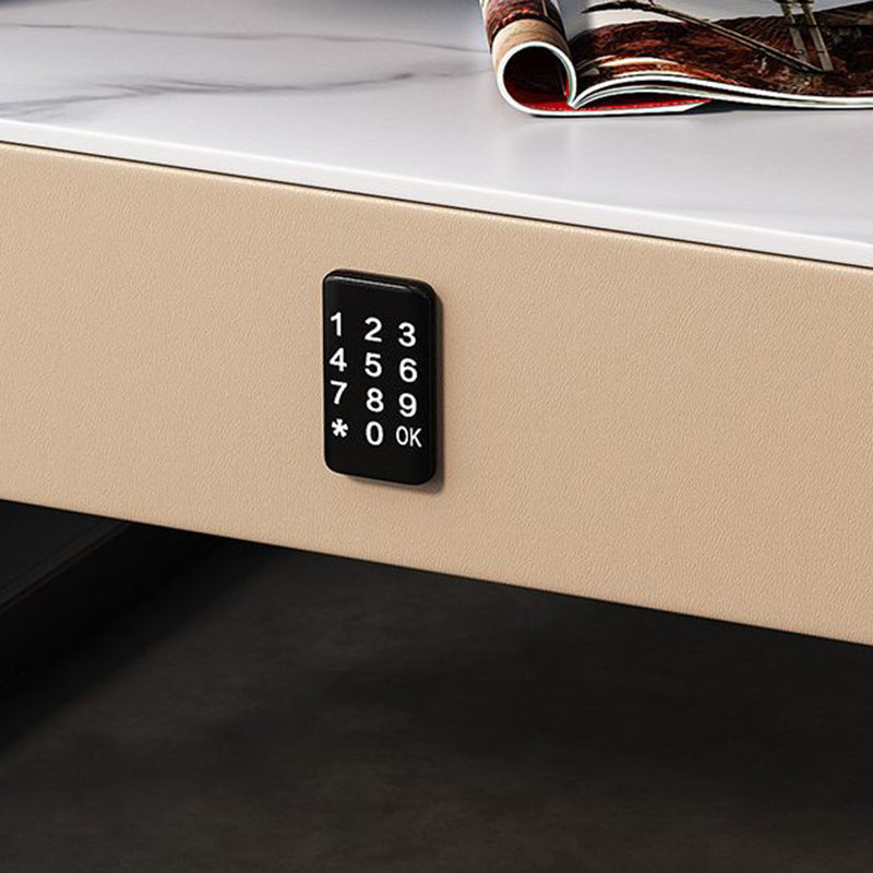 Table de nuit moderne minimaliste rectangulaire en verre trempé avec serrure et 1 tiroir pour chambre 