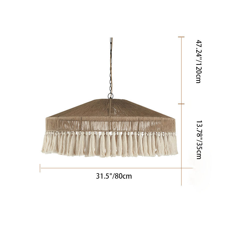 Contemporary Boho Linen Rope Tassel Round 1-Light Pendant Light For Dining Room