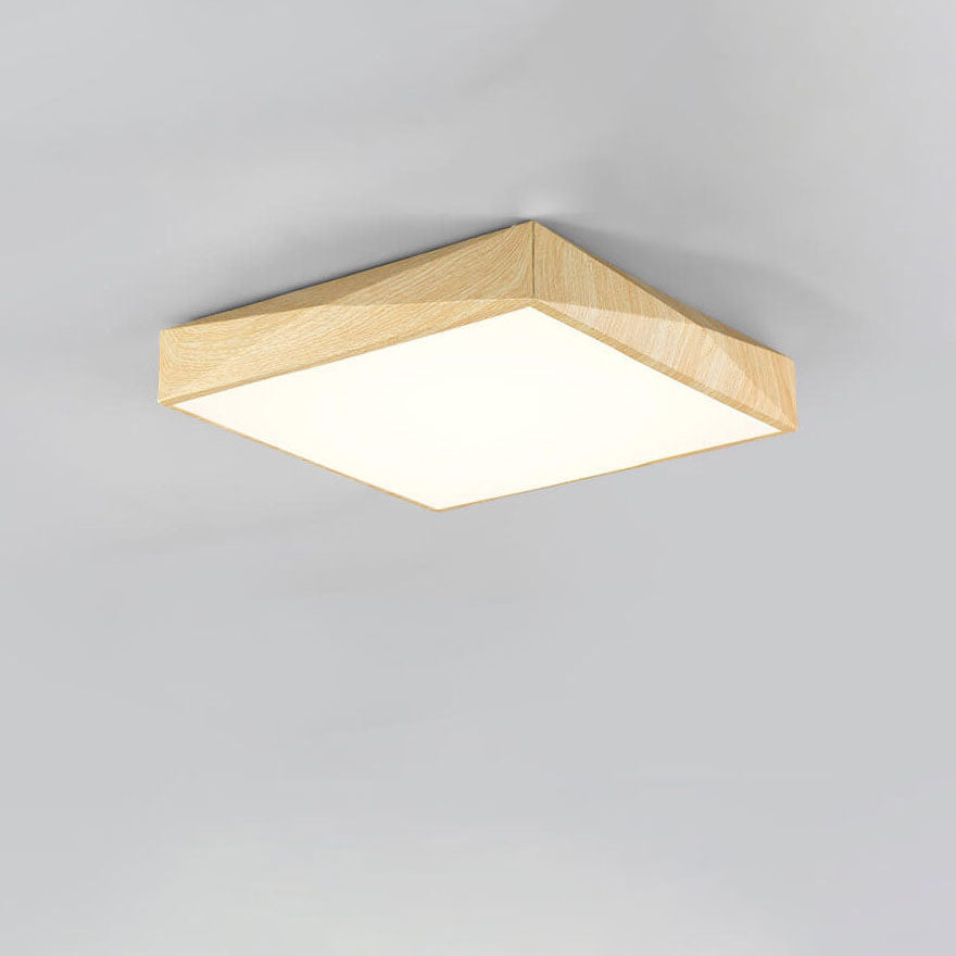 Modern Minimalist Wood Grain Iron Acrylic Square Geometry LED Flush Mount Ceiling Light for Living Room