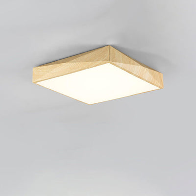 Modern Minimalist Wood Grain Square Geometry LED Flush Mount Ceiling Light