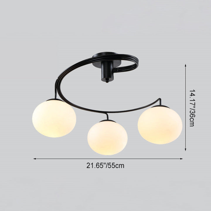 Lustre de plafond semi-encastré moderne minimaliste à ligne courbée ovale en fer et verre 3/5 lumières pour salon 
