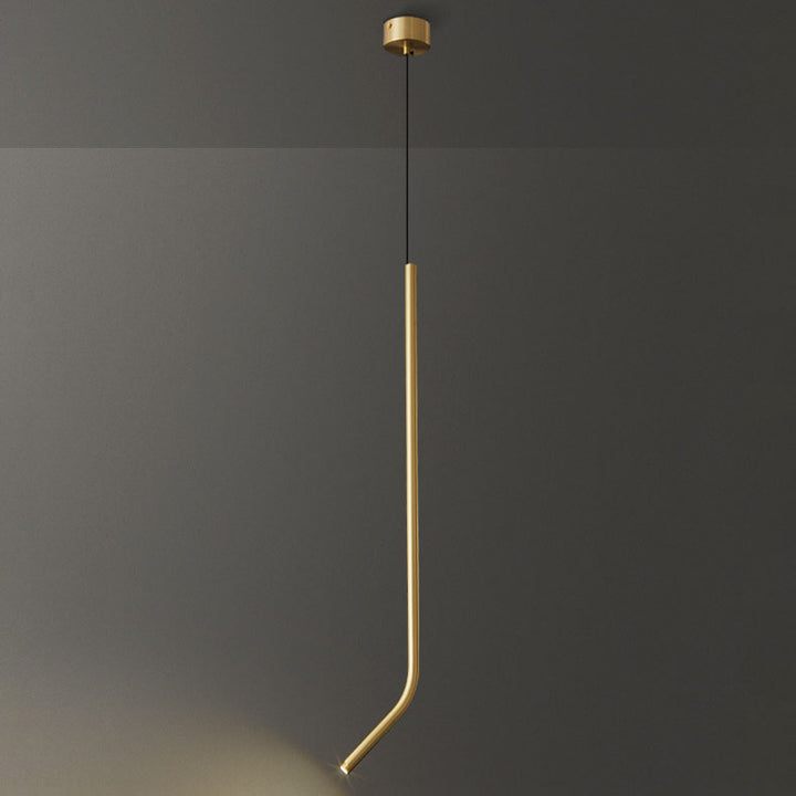 Lámpara colgante LED de tubo fino curvado minimalista moderno de cobre para dormitorio 