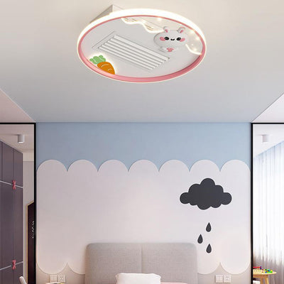 Contemporary Creative Acrylic Astronaut Moon LED Kids Flush Mount Ceiling Invisible Bladeless Fan Light For Bedroom