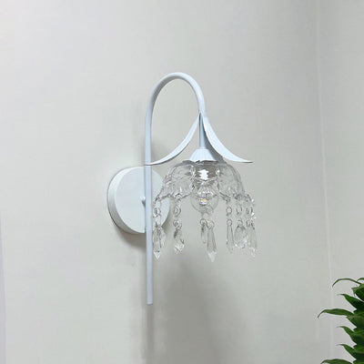 Zeitgenössische kreative Eisen Lotus Blume Glas Schatten Kristall 1-Licht Wandleuchte Lampe für Wohnzimmer 