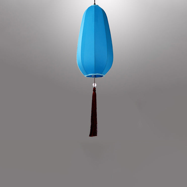 Traditionelle chinesische Laterne Stoff Eisen 1-Licht Pendelleuchte für Schlafzimmer 