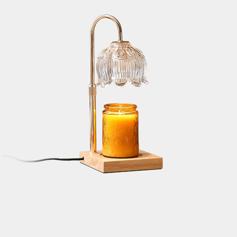 Modern Art Deco Floral Glass Metal Wood 1-Light Melting Wax Table Lamp For Bedroom
