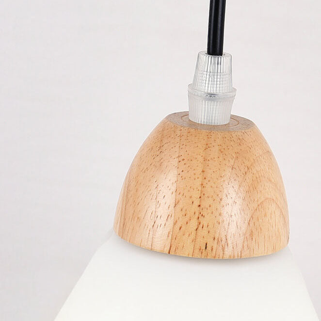 Modern Minimalist Frosted Cone Rubberwood Iron Glass Log Wood 1-Light Wall Sconce Lamp for Living Room