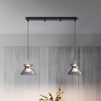 Moderne minimalistische runde Trichter Hardware Acryl LED Insel Licht Kronleuchter für Esszimmer 