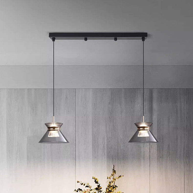 Moderne minimalistische runde Trichter Hardware Acryl LED Insel Licht Kronleuchter für Esszimmer 