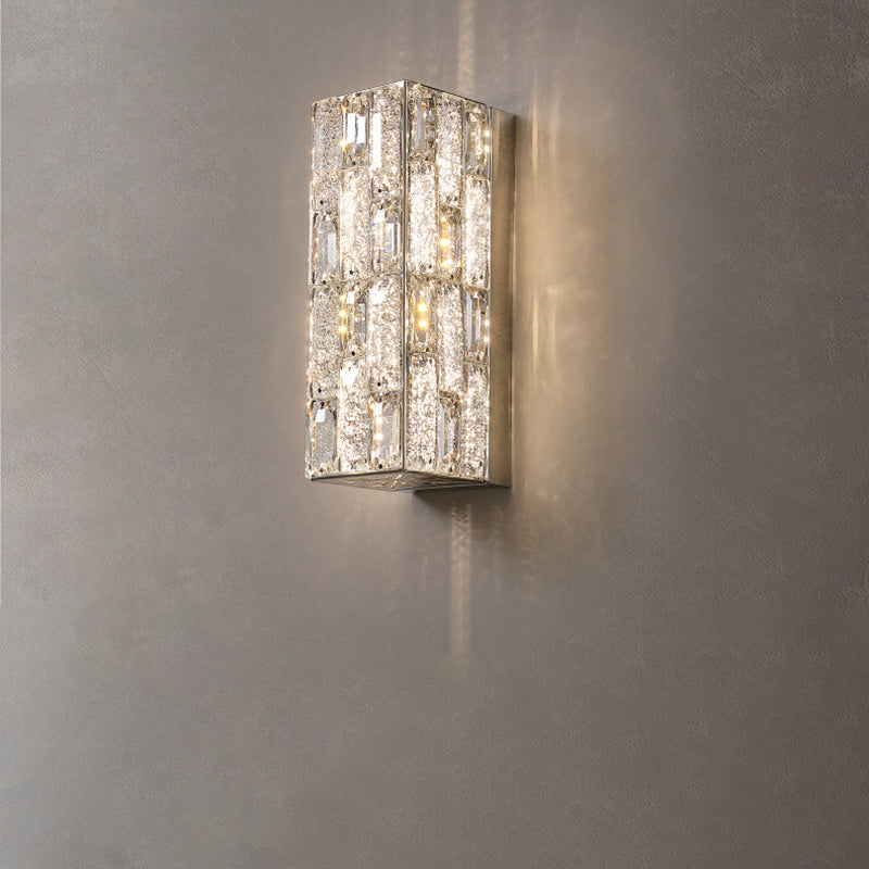 Applique murale LED en cristal rectangulaire en acier inoxydable de luxe moderne pour chambre 