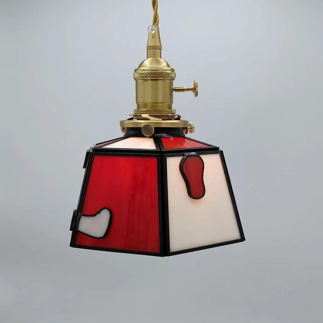 Lustre suspendu traditionnel vintage en laiton, verre, cylindre quadripartite, corne, treillis, à 1 lumière pour salle à manger 