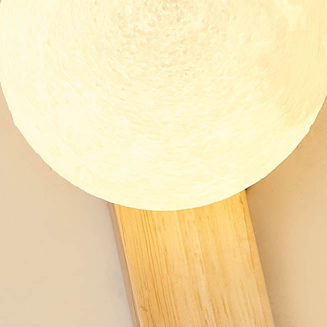 Applique murale LED en bois de caoutchouc avec boule ronde rectangulaire de simplicité moderne pour chambre à coucher 