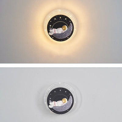 Zeitgenössische kreative Sternenhimmel Mond Harz Astronaut Runde LED Wandleuchte Lampe für Wohnzimmer 