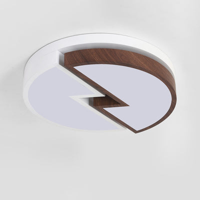 Zeitgenössische nordische runde Holzmaserung Blitz Eisen Acryl LED Unterputz Deckenleuchte für Schlafzimmer 