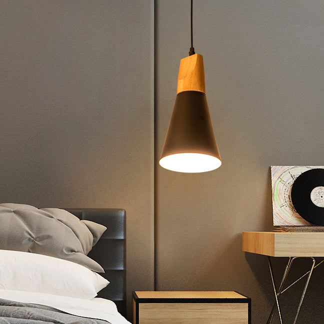 Moderne Einfachheit Kegel Massivholz Aluminium 1-Licht Pendelleuchte für Wohnzimmer 