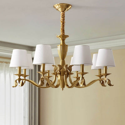 Traditional Vintage Round Trapezoidal All Copper Fabric 3/6/8/10 Light Chandelier For Living Room