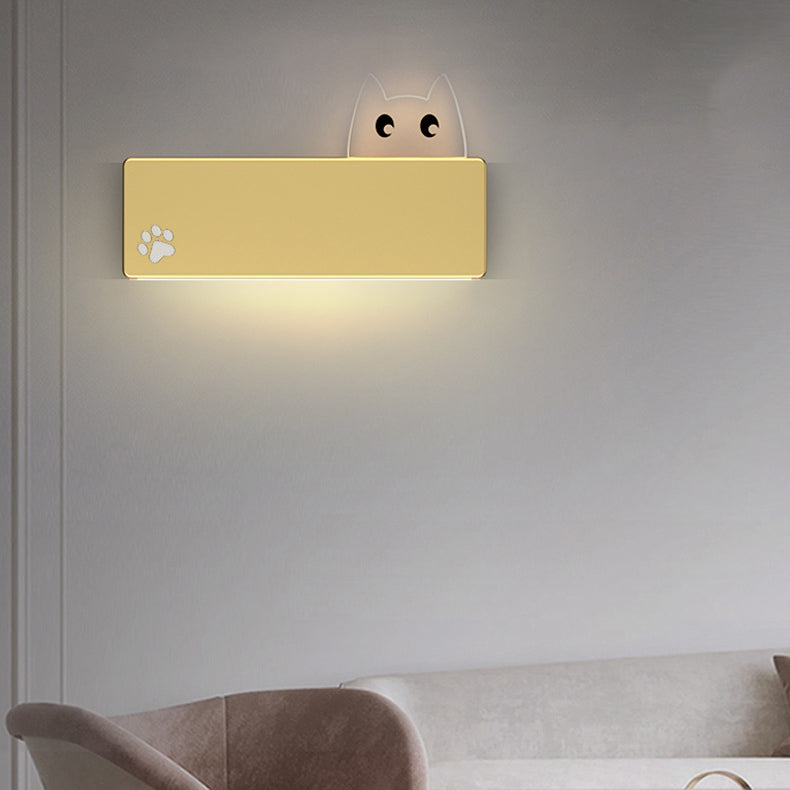 Applique Murale LED en Fer Rectangulaire avec Motif de Chat Animal de Dessin Animé Simplicité Moderne pour Salon 