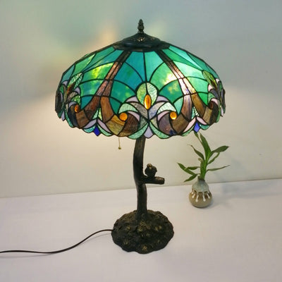 Traditional Tiffany Flower Stained Glass Resin Base 2-Light Table Lamp For Living Room