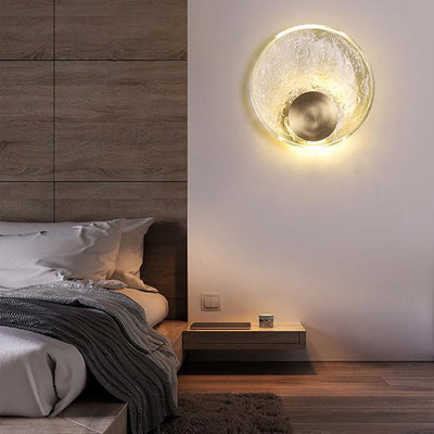 Zeitgenössische Luxus Messing Wasser-ripple Runde Kristall LED Wand Leuchte Lampe Für Wohnzimmer 