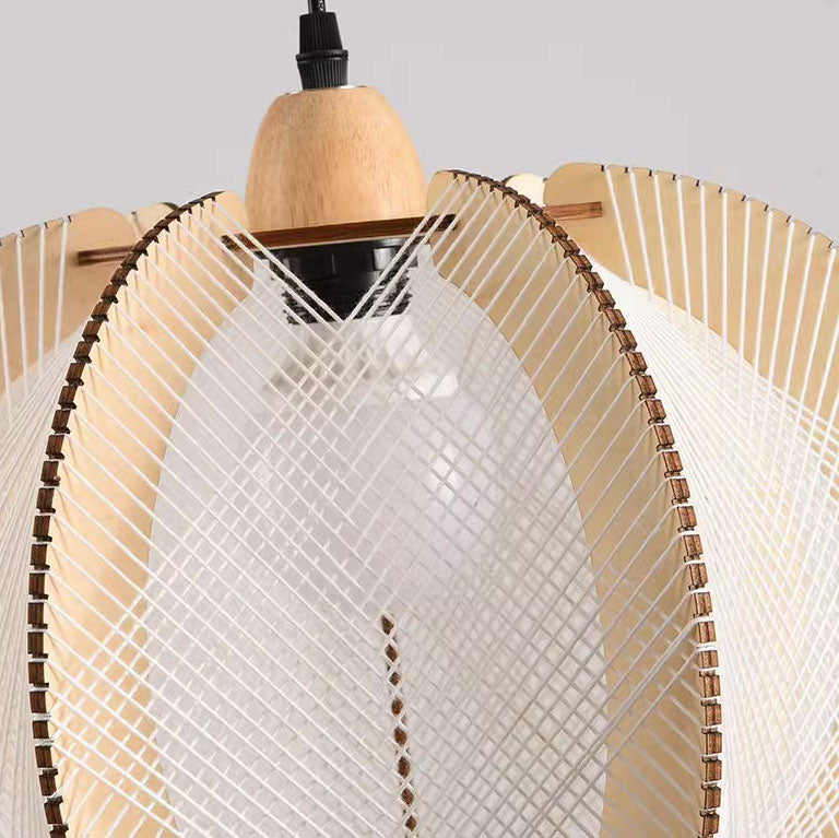Lámpara Colgante Tradicional Japonesa Ovalada de Filigrana de Madera de 1 Luz para Sala de Estar 