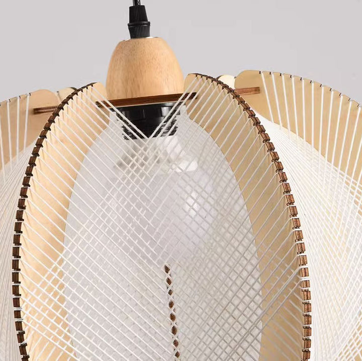 Lámpara Colgante Tradicional Japonesa Ovalada de Filigrana de Madera de 1 Luz para Sala de Estar 