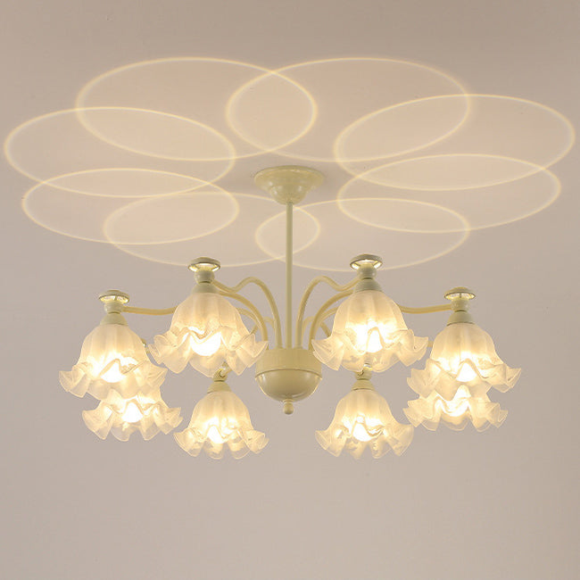 Lustre traditionnel en verre avec motif floral et branches en fer, 6/8 lumières pour chambre 