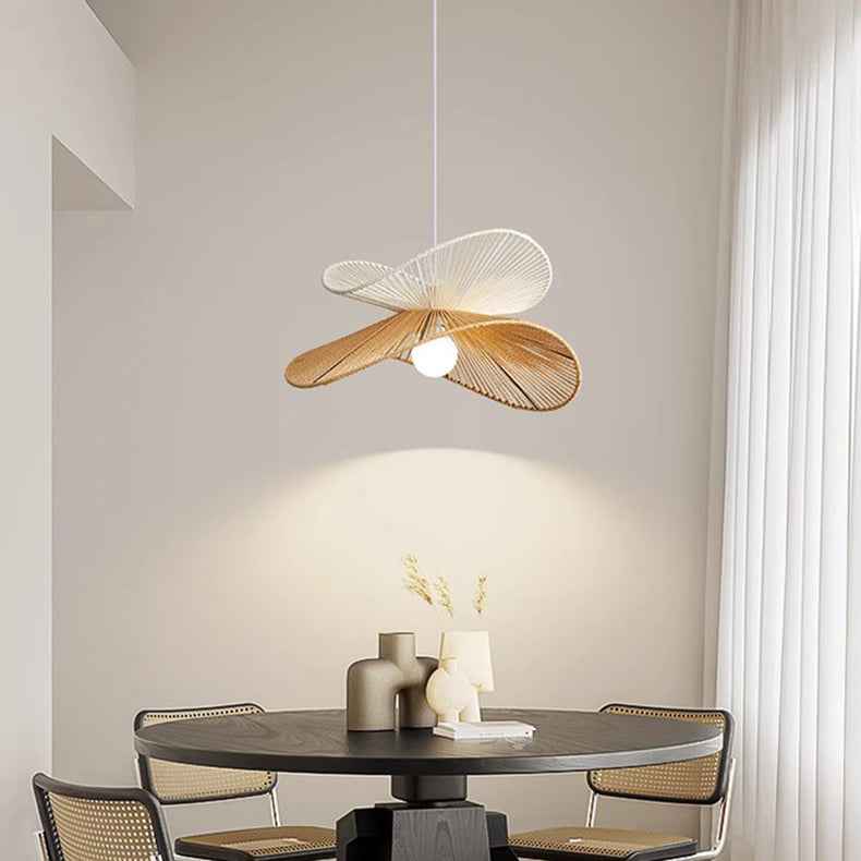 Traditionelle Vintage Holz Papier Seil Weben Strohhut Form 1-Licht Pendelleuchte für Wohnzimmer 