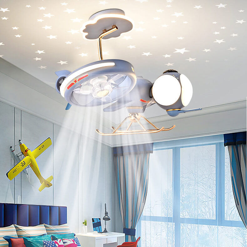 Modern Creative Resin Cartoon Airplane LED Flush Mount Ceiling Fan Light