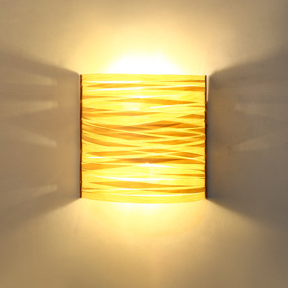 Traditional Japanese Wood Veneer Arch 1-Light Wall Sconce Lamp For Bedside