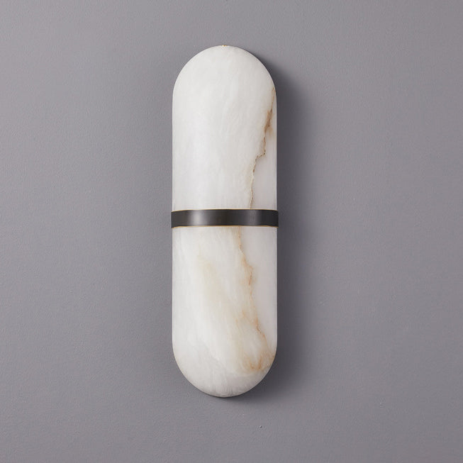 Traditional Chinese Marble Copper Cylinder LED Wall Sconce Lamp For Living Room