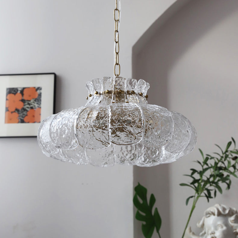 Traditionelle Vintage Runde Blumen Eisen Glas 4-Licht Pendelleuchte für Wohnzimmer 